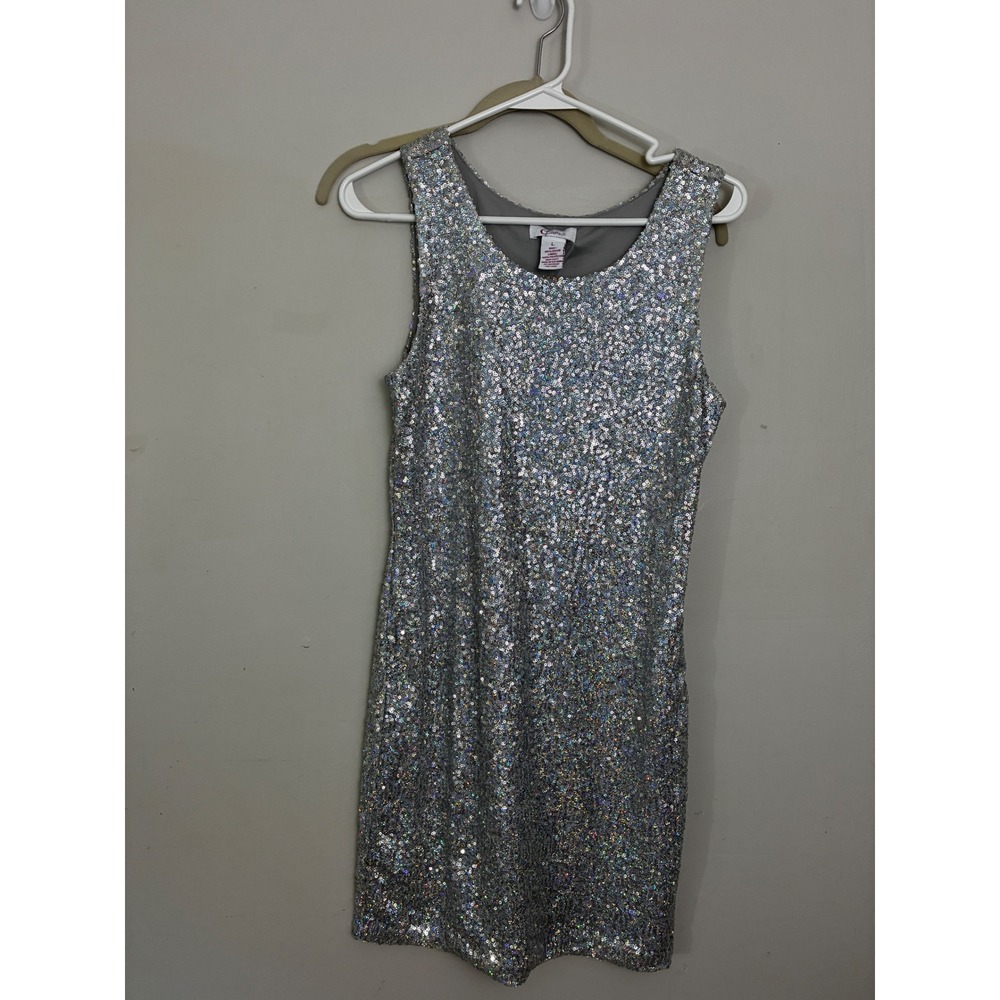 Candies Sequin Dress Women Large Silver Sleeveless Mini Party Cocktail Glam Hoco